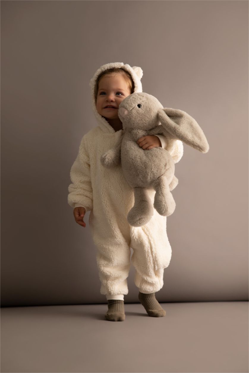 BABY GIRL Sand Plush Regular Fit Hooded Jumpsuit