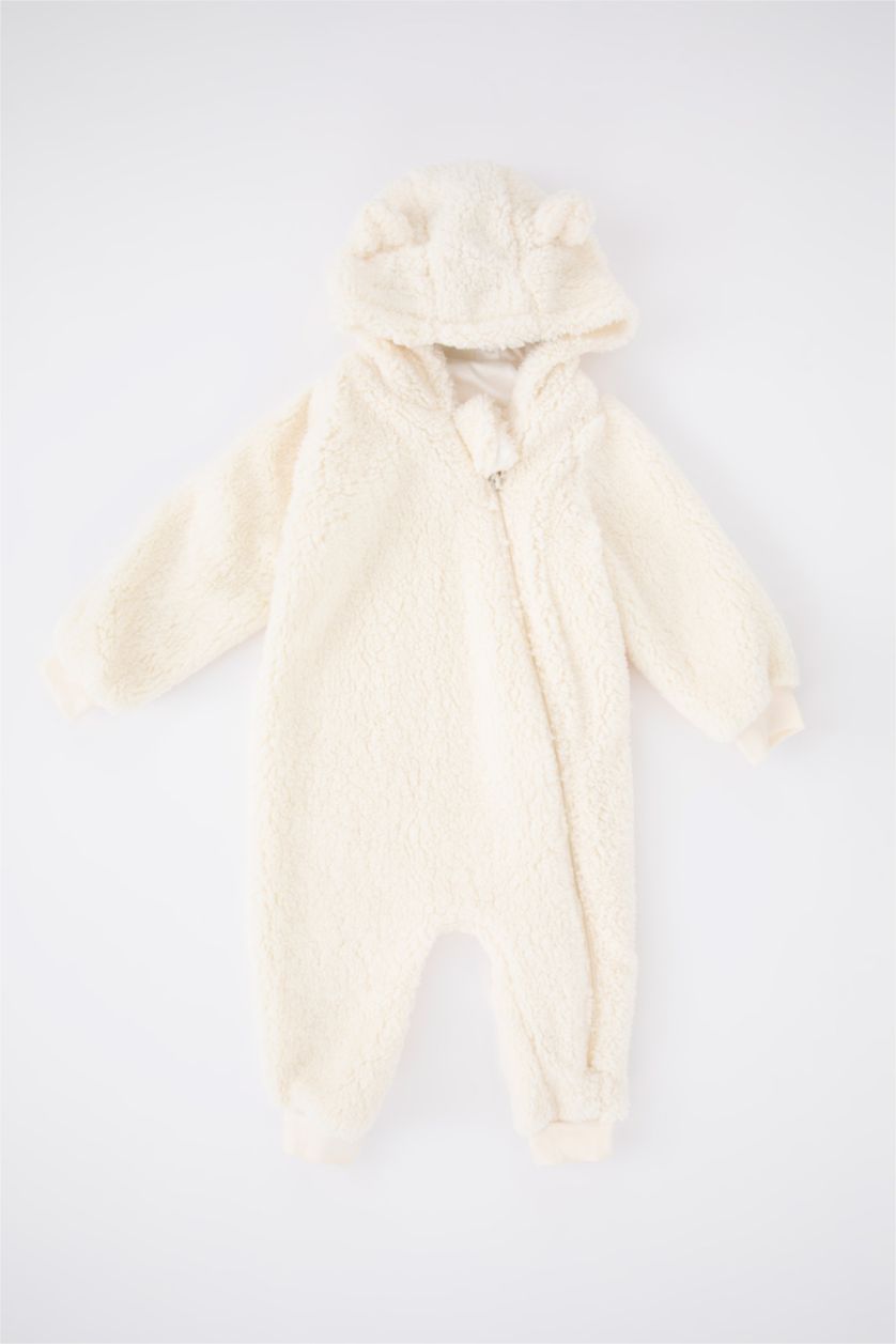 BABY GIRL Sand Plush Regular Fit Hooded Jumpsuit