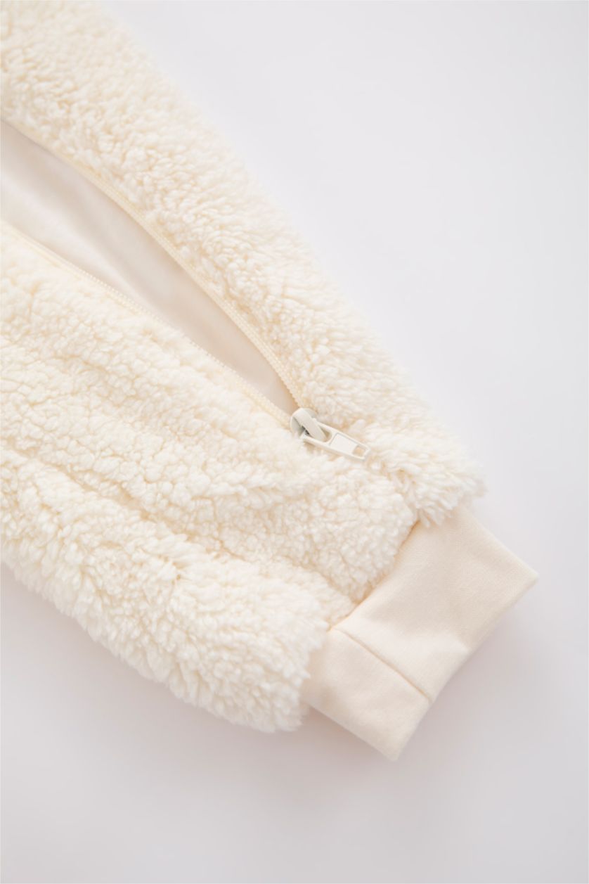 BABY GIRL Sand Plush Regular Fit Hooded Jumpsuit