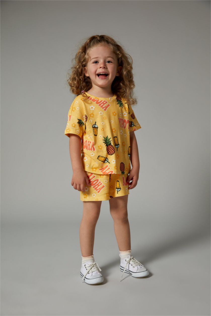 BABY GIRL Salmon Baby Girl Pineapple Patterned Cotton Short Sleeve T-Shirt Shorts 2-Pack Set