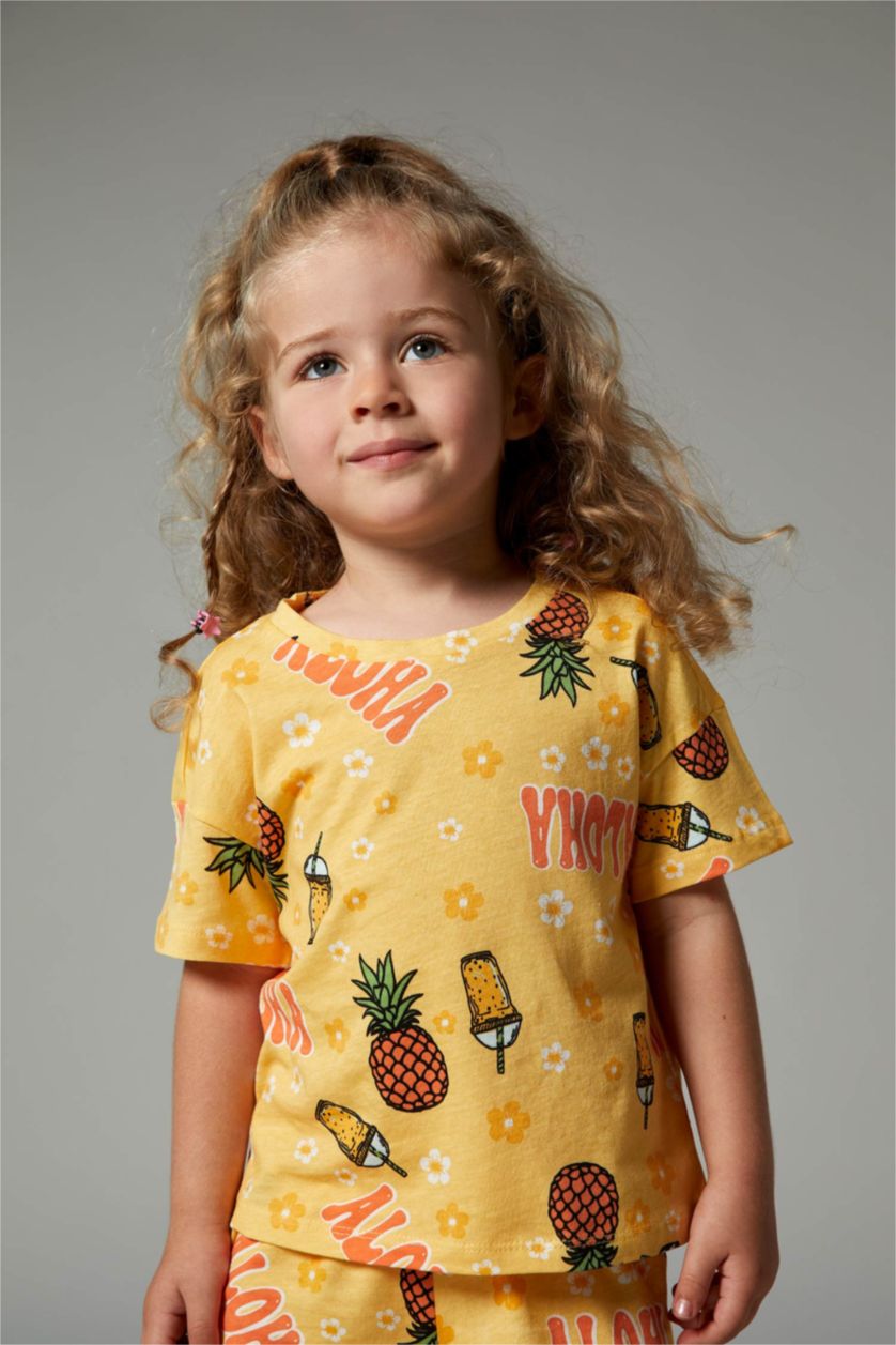 BABY GIRL Salmon Baby Girl Pineapple Patterned Cotton Short Sleeve T-Shirt Shorts 2-Pack Set