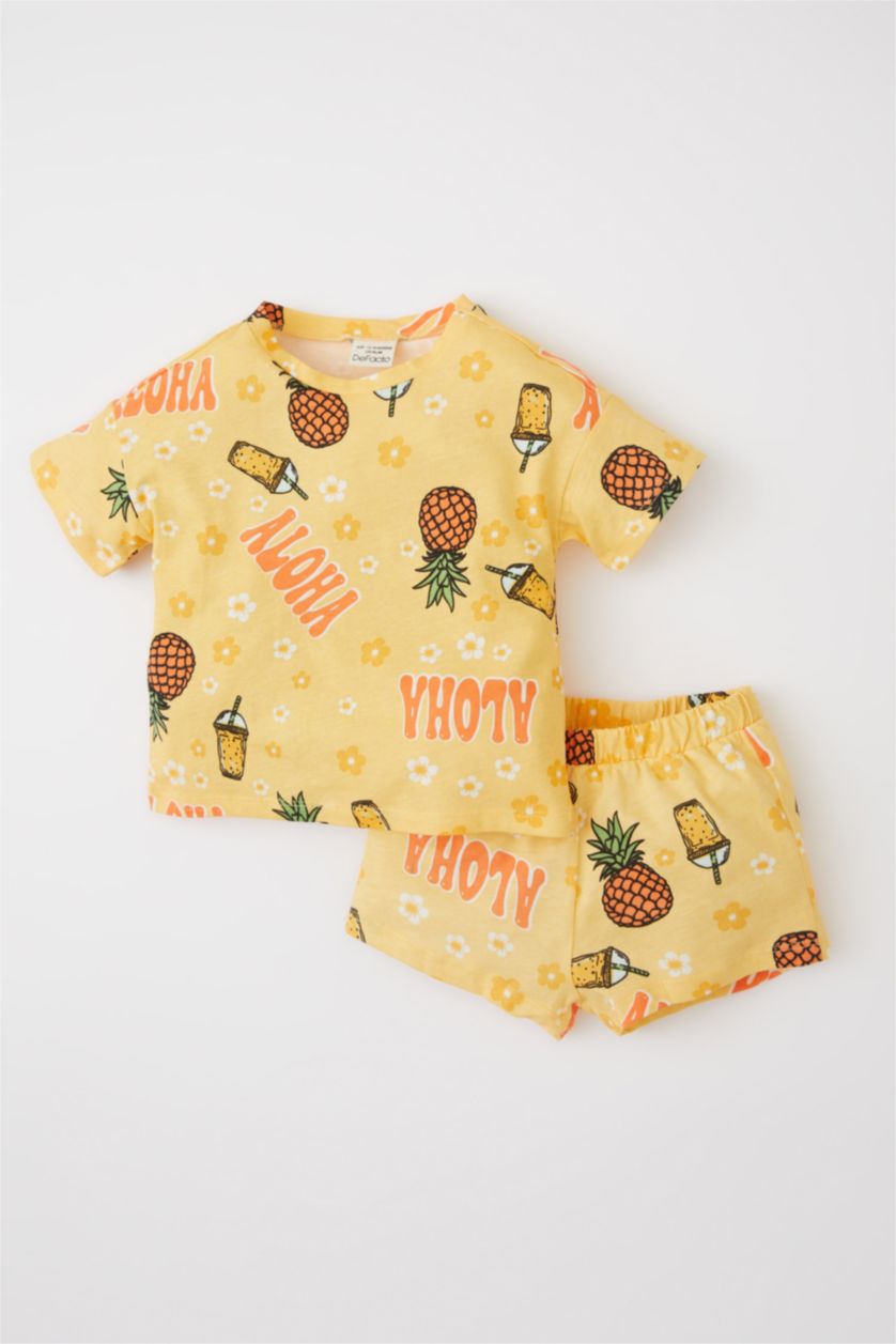 BABY GIRL Salmon Baby Girl Pineapple Patterned Cotton Short Sleeve T-Shirt Shorts 2-Pack Set