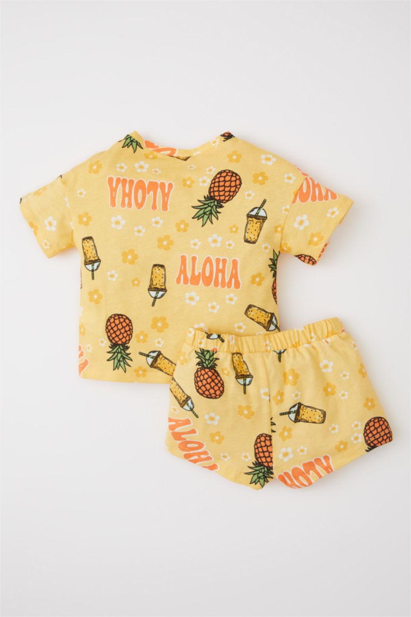 BABY GIRL Salmon Baby Girl Pineapple Patterned Cotton Short Sleeve T-Shirt Shorts 2-Pack Set