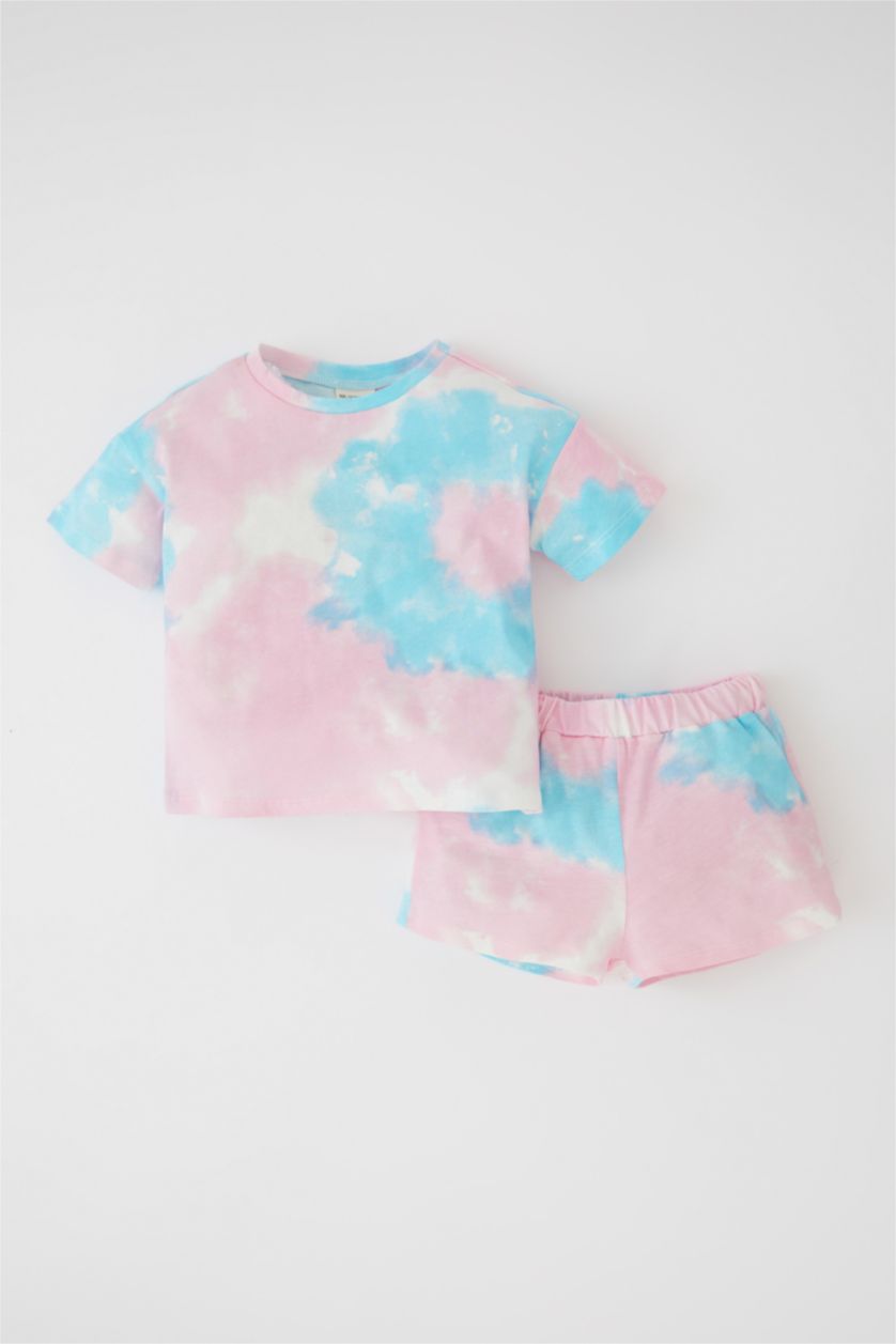 BÉBÉ FILLE Rose Ensemble short et t-shirt à manches courtes en coton à motifs tie-dye pour bébé fille