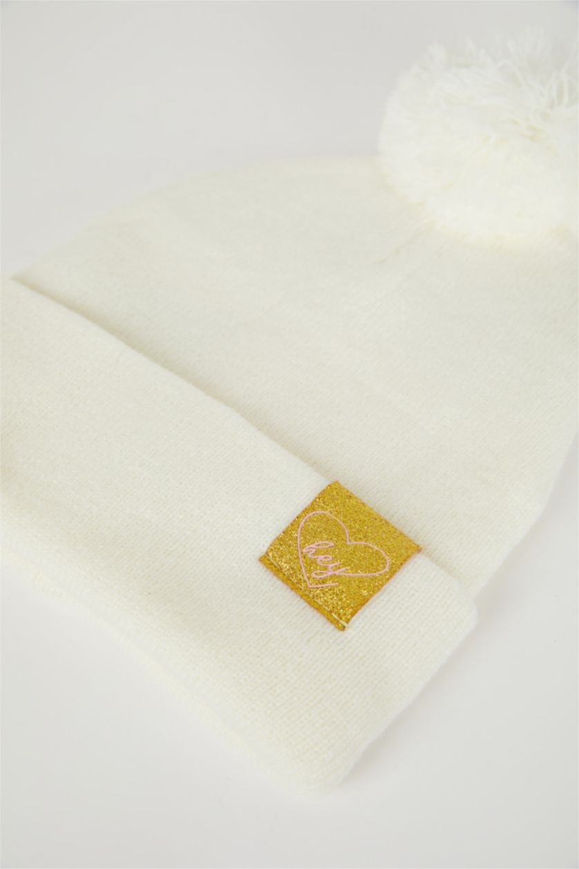 GIRLS & TEENS Ecru Girl Pompom Beret