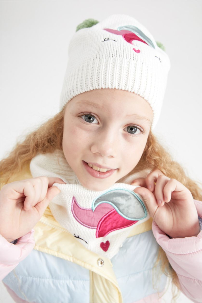 FILLES Écru Ensemble bonnet et écharpe à motifs pour fille