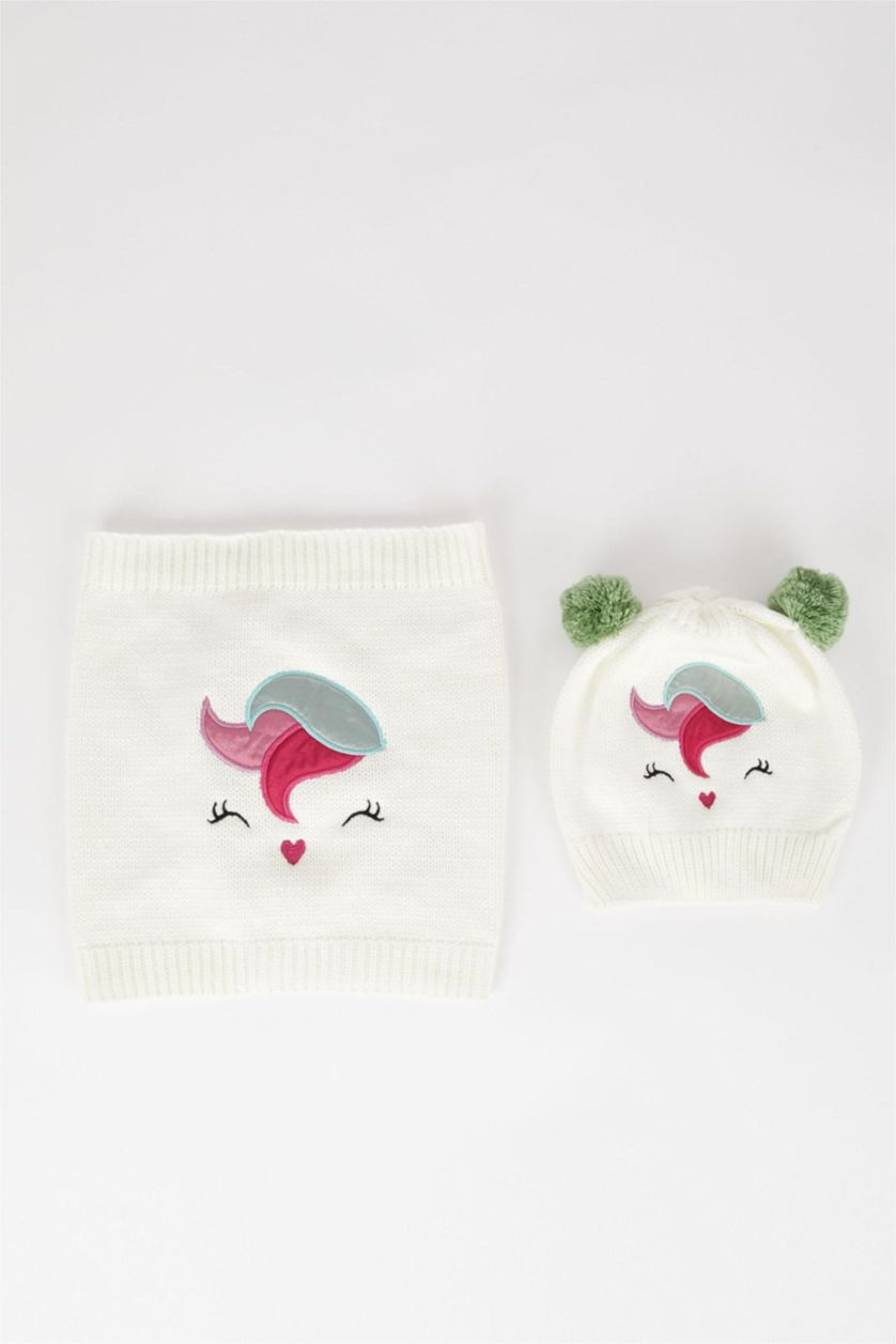 FILLES Écru Ensemble bonnet et écharpe à motifs pour fille