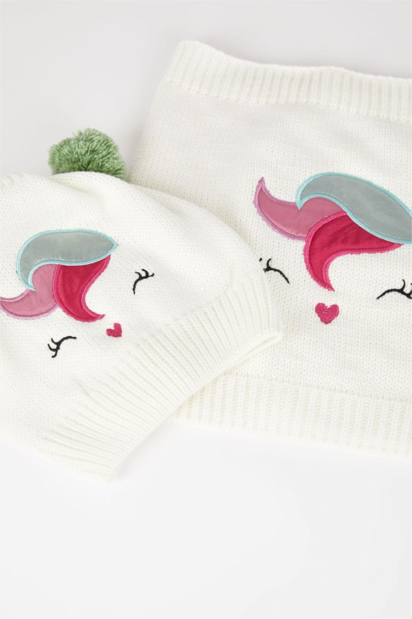 FILLES Écru Ensemble bonnet et écharpe à motifs pour fille