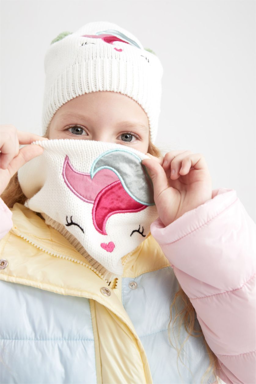 FILLES Écru Ensemble bonnet et écharpe à motifs pour fille