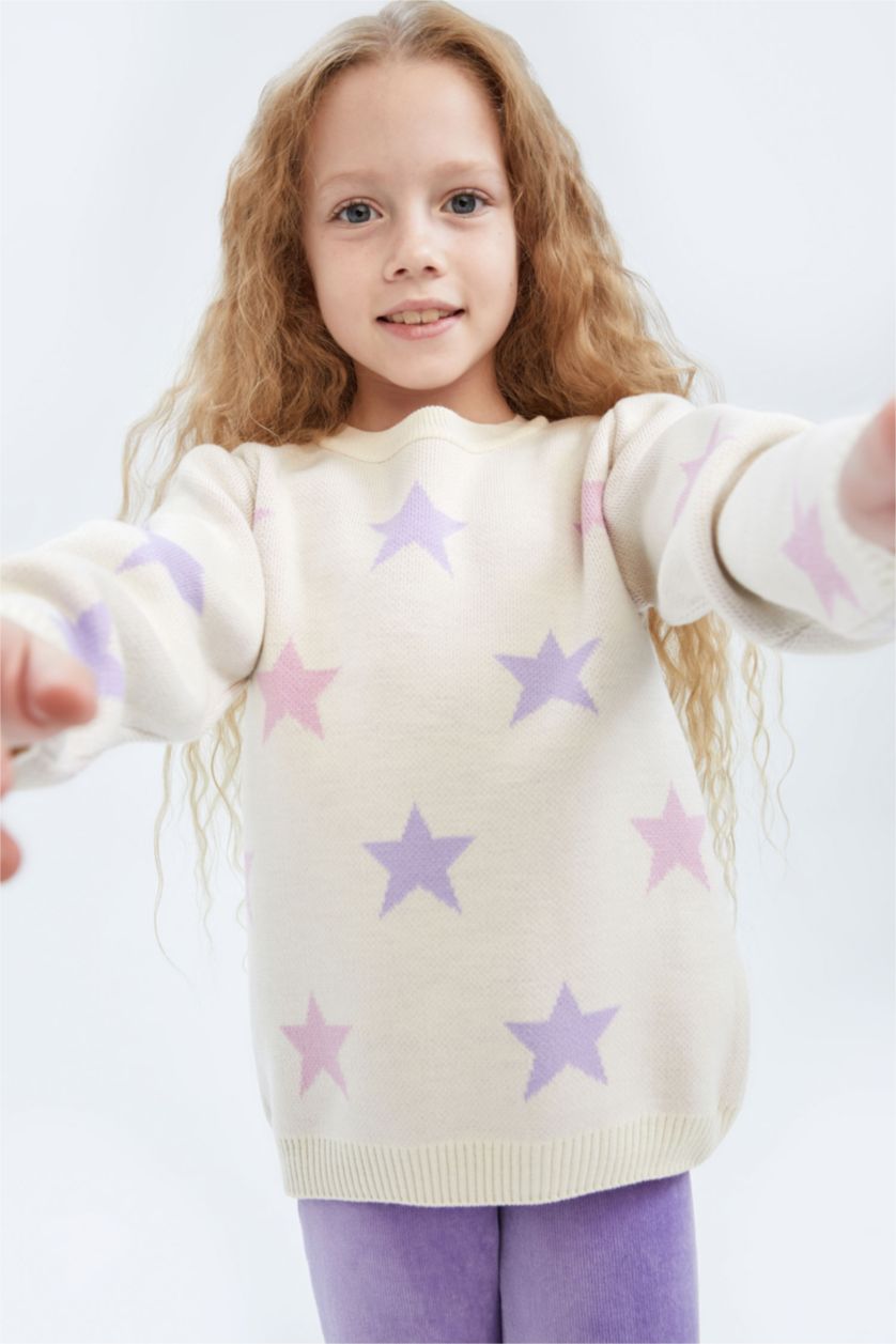 FILLES Écru Pull en maille à col rond coupe régulière pour fille