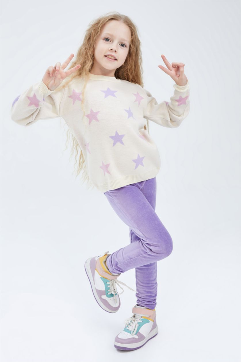 FILLES Écru Pull en maille à col rond coupe régulière pour fille