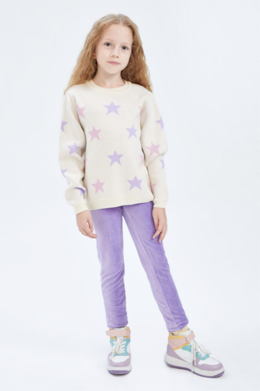 FILLES Écru Pull en maille à col rond coupe régulière pour fille