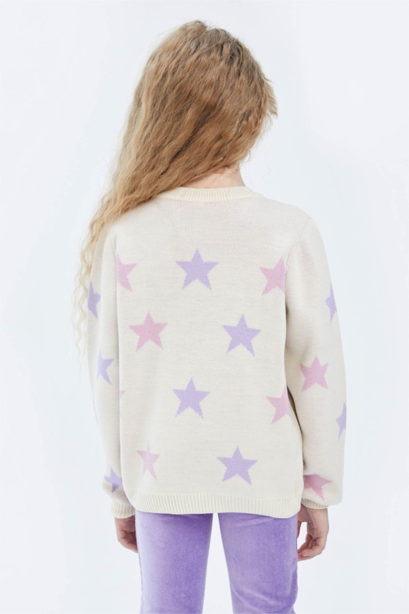 FILLES Écru Pull en maille à col rond coupe régulière pour fille