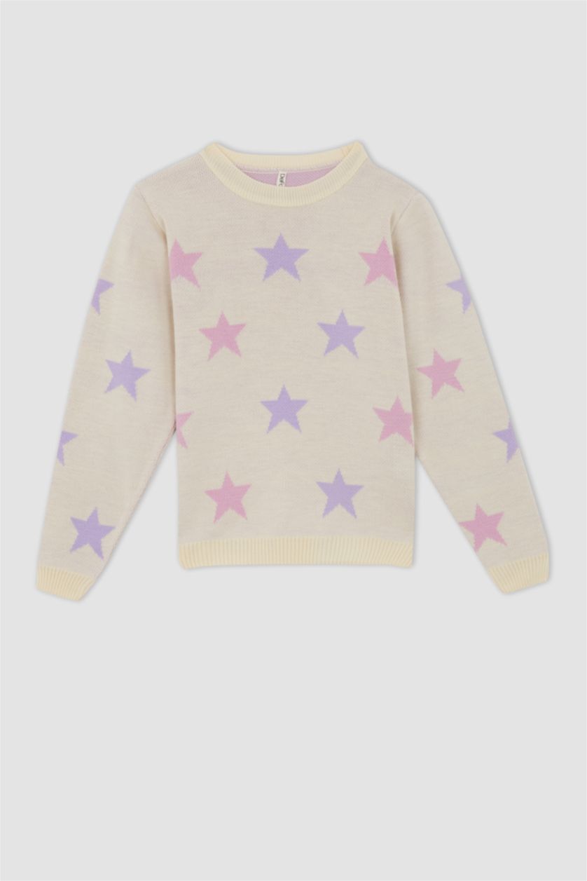 FILLES Écru Pull en maille à col rond coupe régulière pour fille