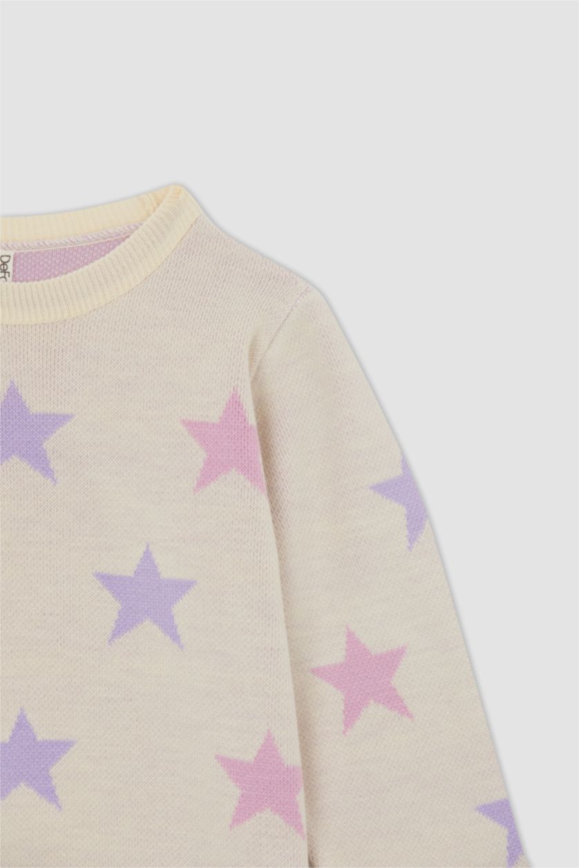 FILLES Écru Pull en maille à col rond coupe régulière pour fille