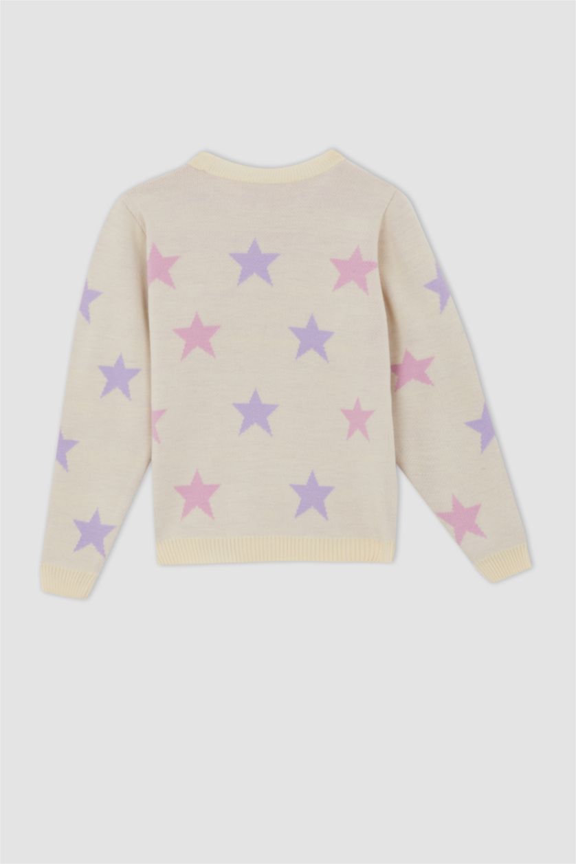 FILLES Écru Pull en maille à col rond coupe régulière pour fille