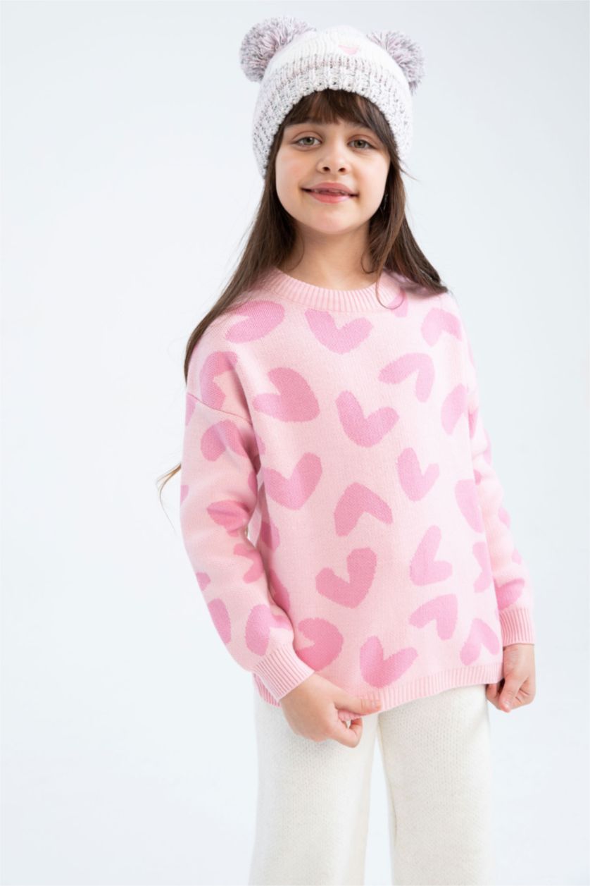 GIRLS & TEENS Pink Girl Patterned Crew Neck Sweater