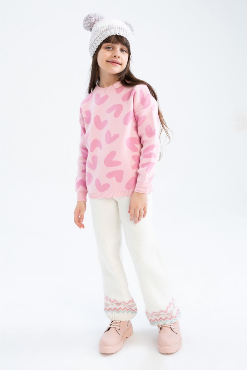 GIRLS & TEENS Pink Girl Patterned Crew Neck Sweater