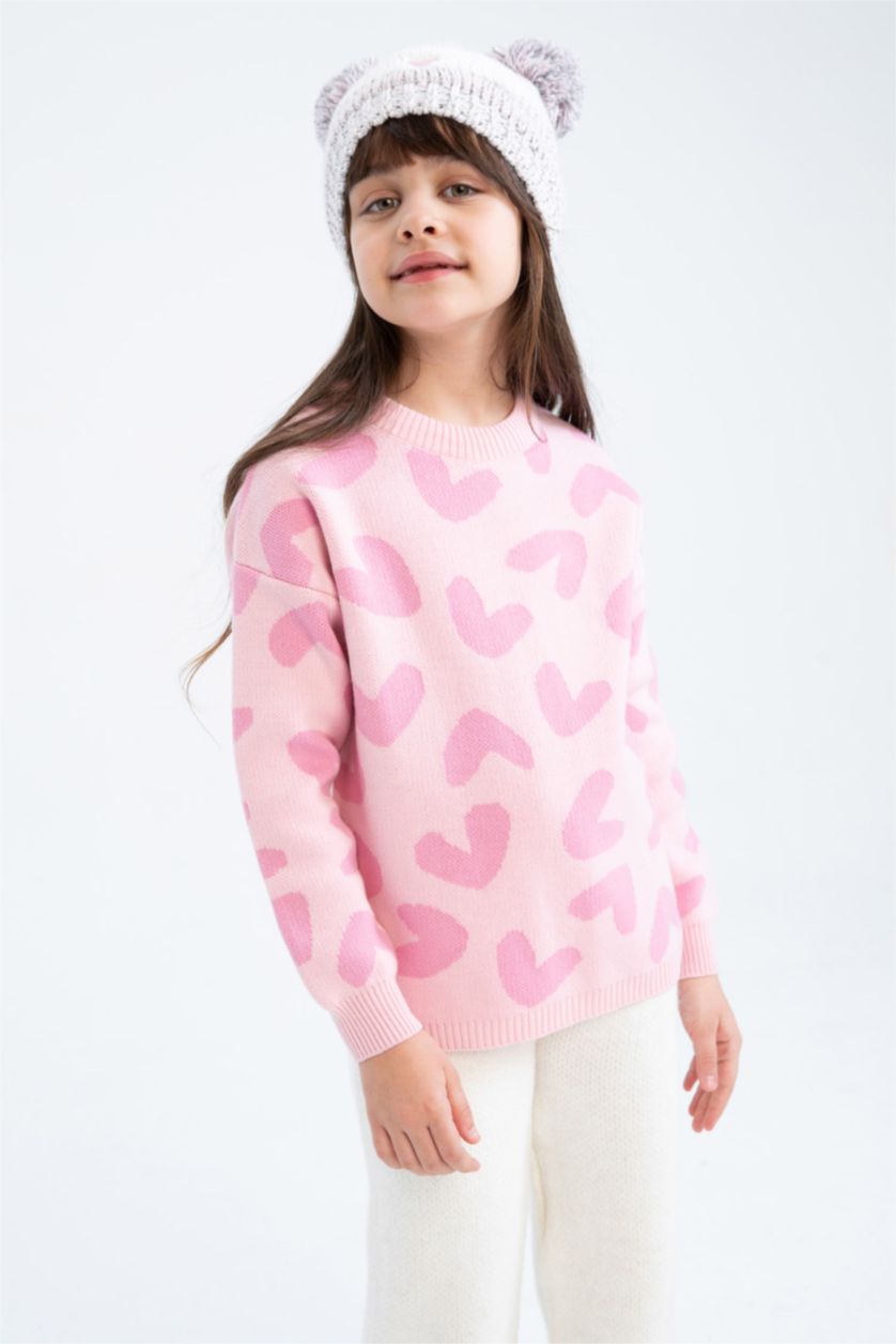 GIRLS & TEENS Pink Girl Patterned Crew Neck Sweater