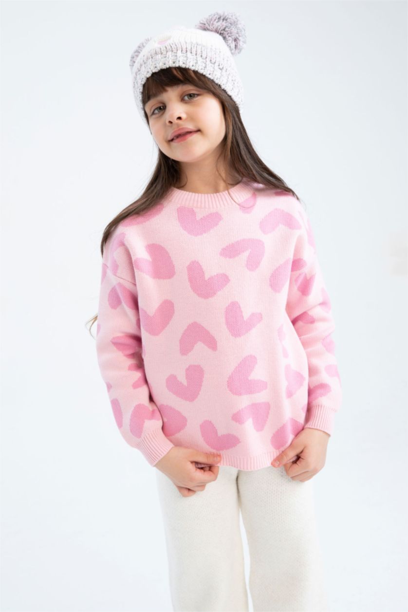 GIRLS & TEENS Pink Girl Patterned Crew Neck Sweater