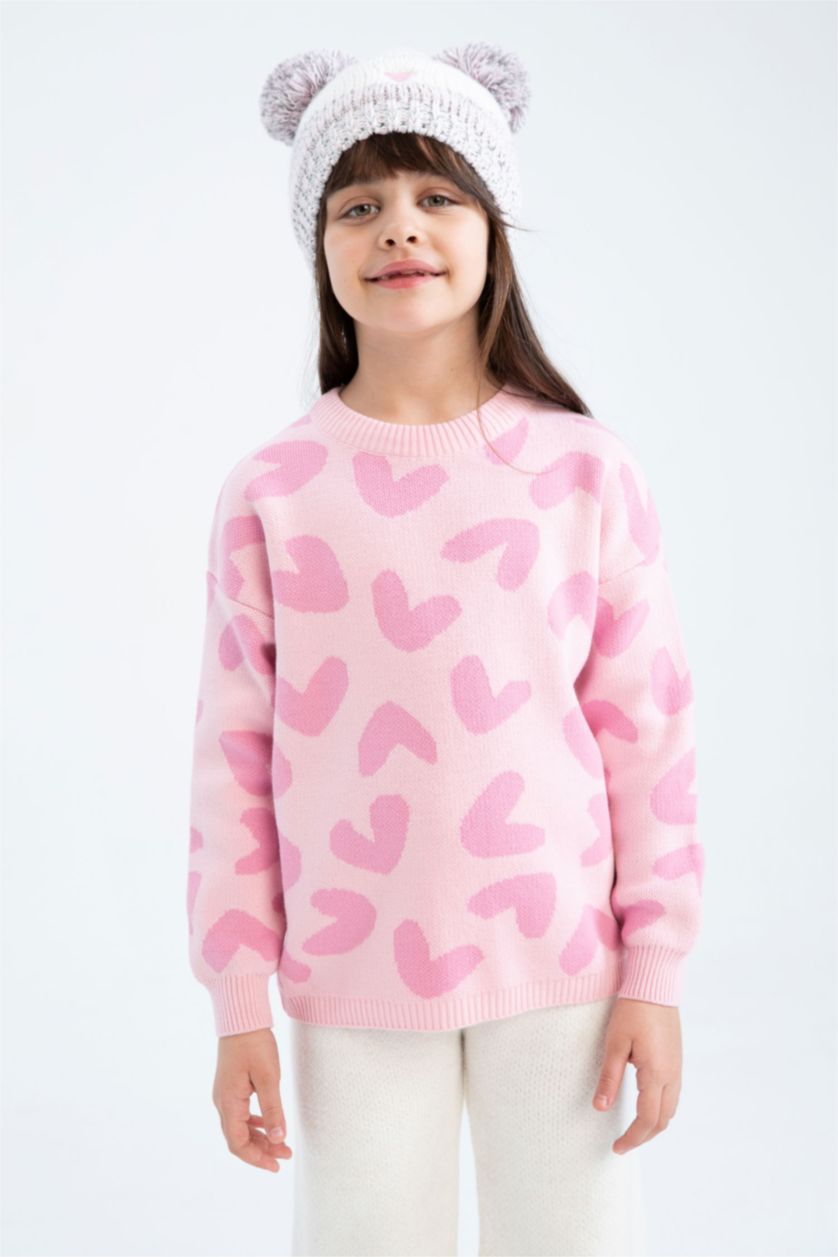 GIRLS & TEENS Pink Girl Patterned Crew Neck Sweater