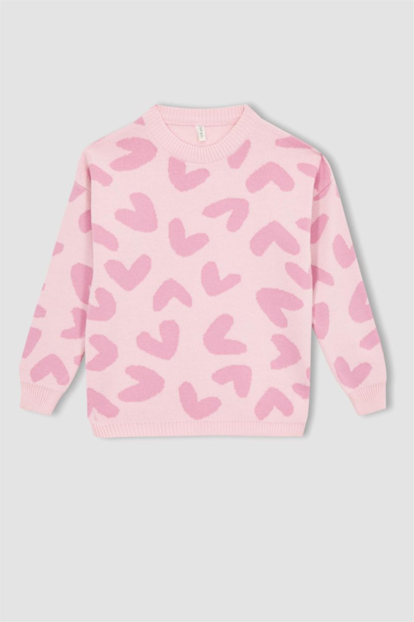 GIRLS & TEENS Pink Girl Patterned Crew Neck Sweater