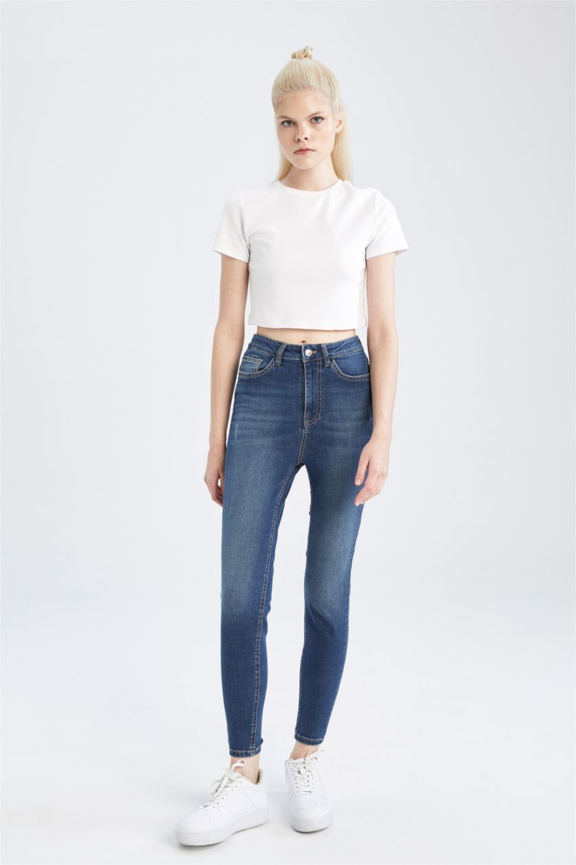 نساء أزرق غامق بنطلون جينز سوبر سكيني فيت ممزق