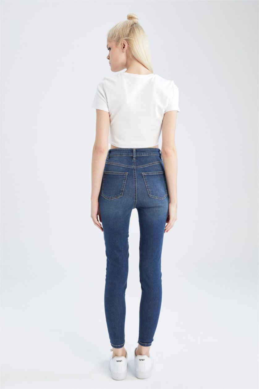 نساء أزرق غامق بنطلون جينز سوبر سكيني فيت ممزق