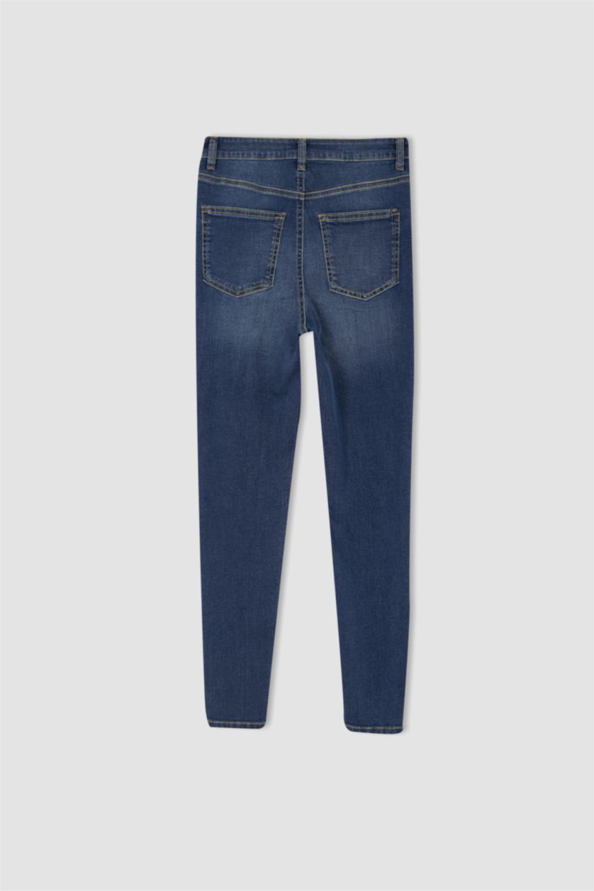 نساء أزرق غامق بنطلون جينز سوبر سكيني فيت ممزق