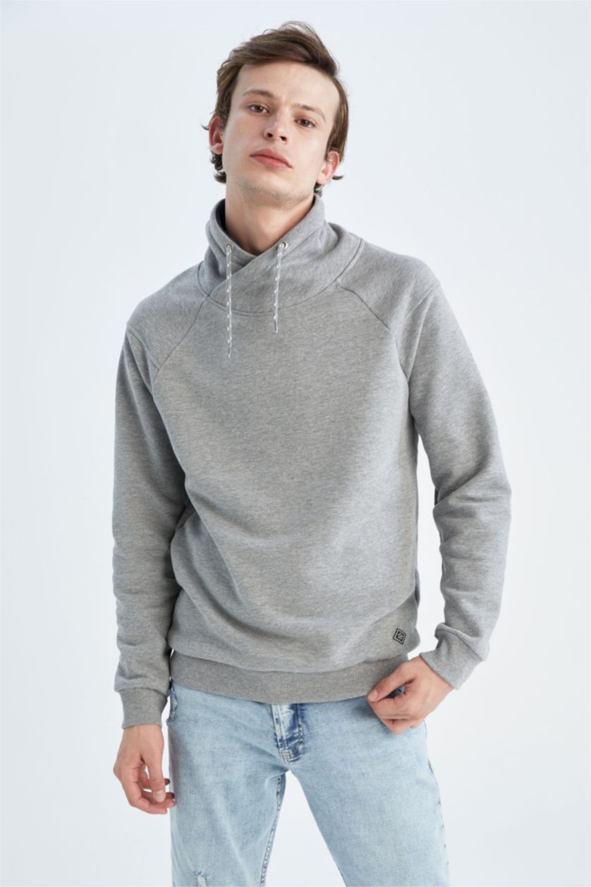HOMME Gris Sweat- Shirt Coupe slim raccourcie À capuche Manche Longue