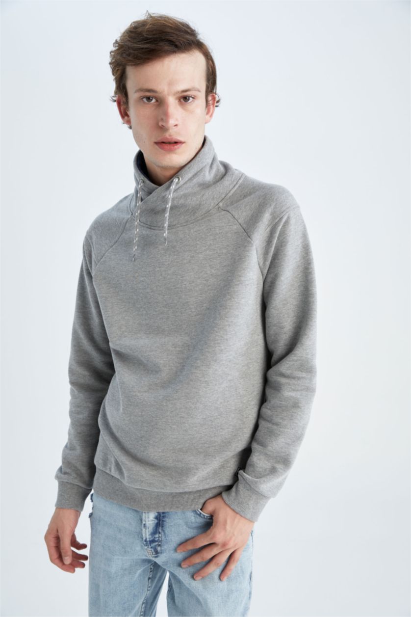 HOMME Gris Sweat- Shirt Coupe slim raccourcie À capuche Manche Longue