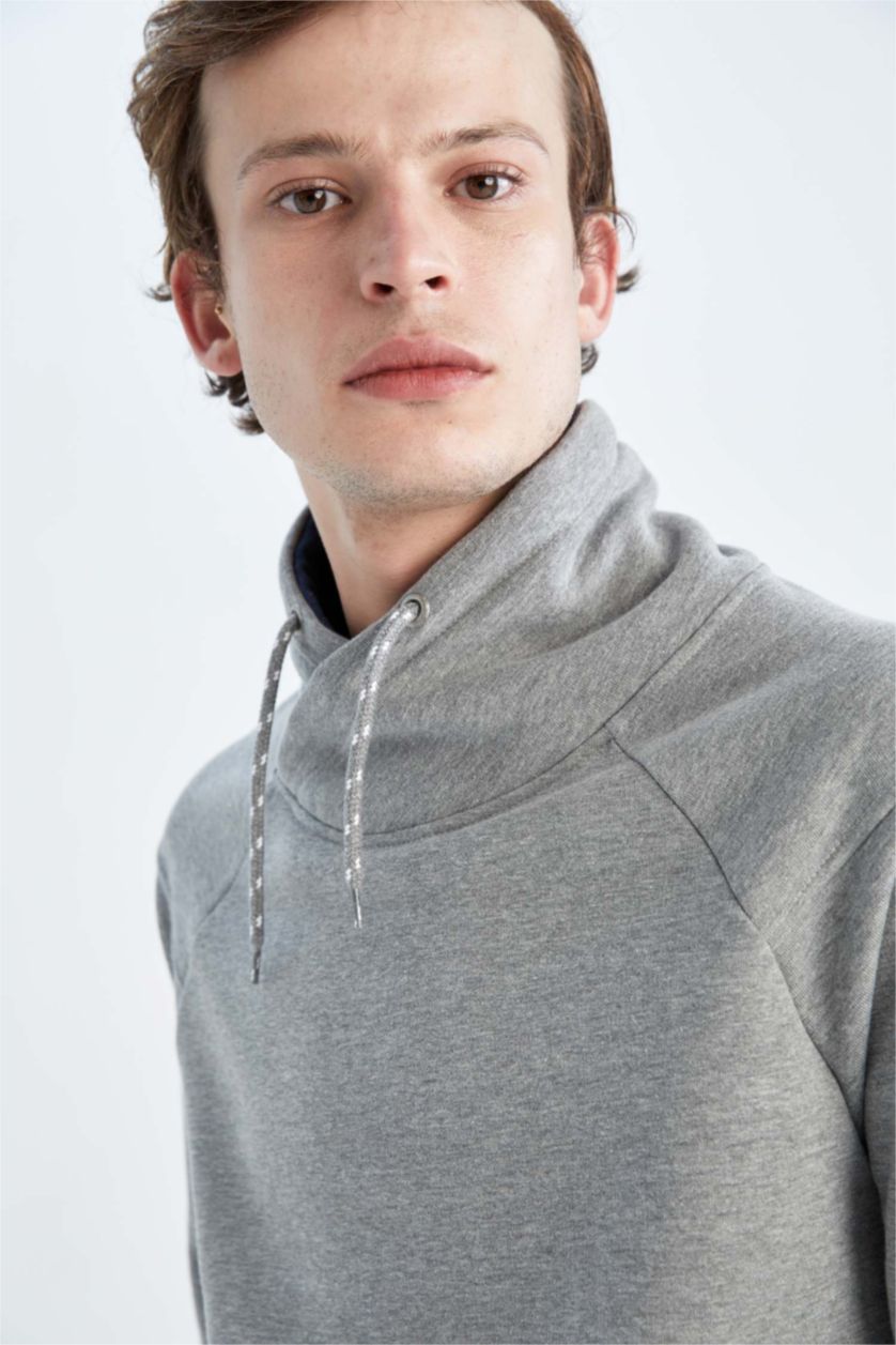 HOMME Gris Sweat- Shirt Coupe slim raccourcie À capuche Manche Longue