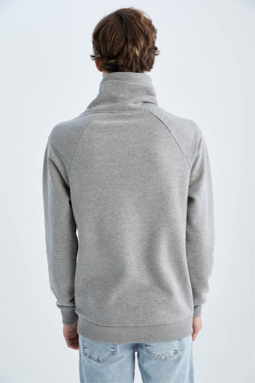 HOMME Gris Sweat- Shirt Coupe slim raccourcie À capuche Manche Longue