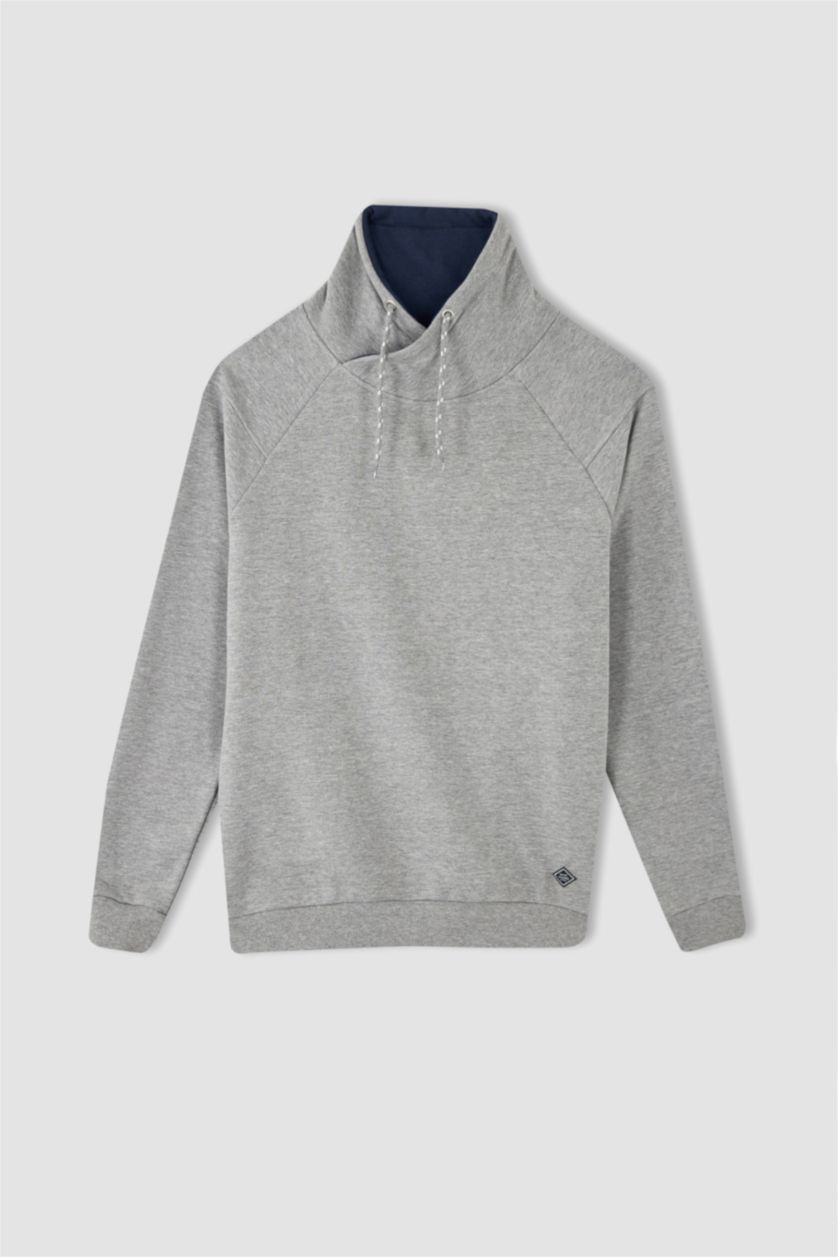 HOMME Gris Sweat- Shirt Coupe slim raccourcie À capuche Manche Longue