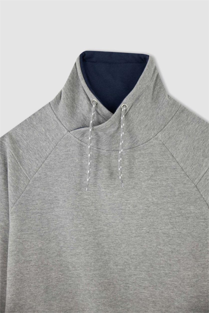 HOMME Gris Sweat- Shirt Coupe slim raccourcie À capuche Manche Longue