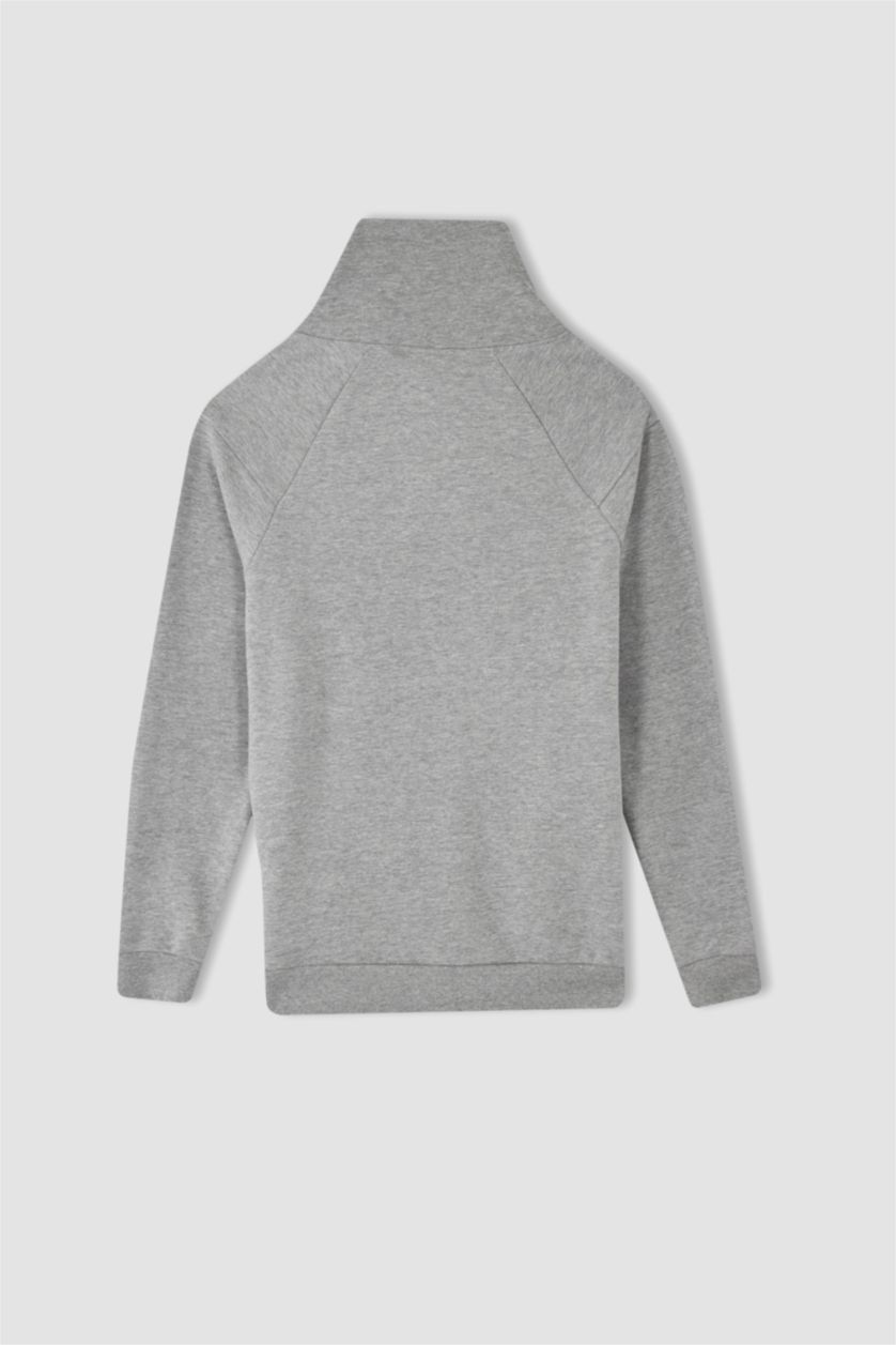 HOMME Gris Sweat- Shirt Coupe slim raccourcie À capuche Manche Longue