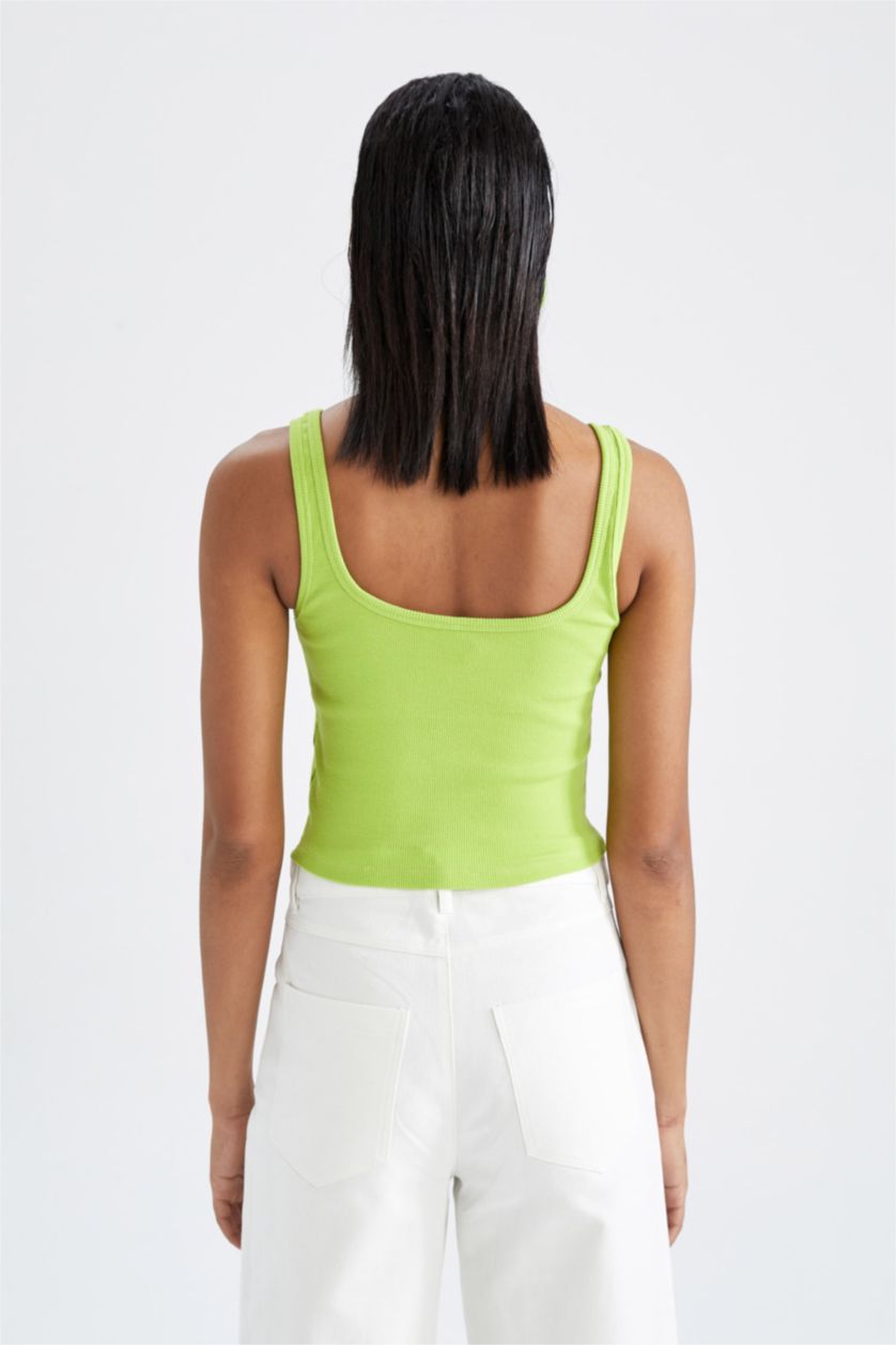 WOMAN Green Slim Fit Square Collar Corded Camisole Singlet