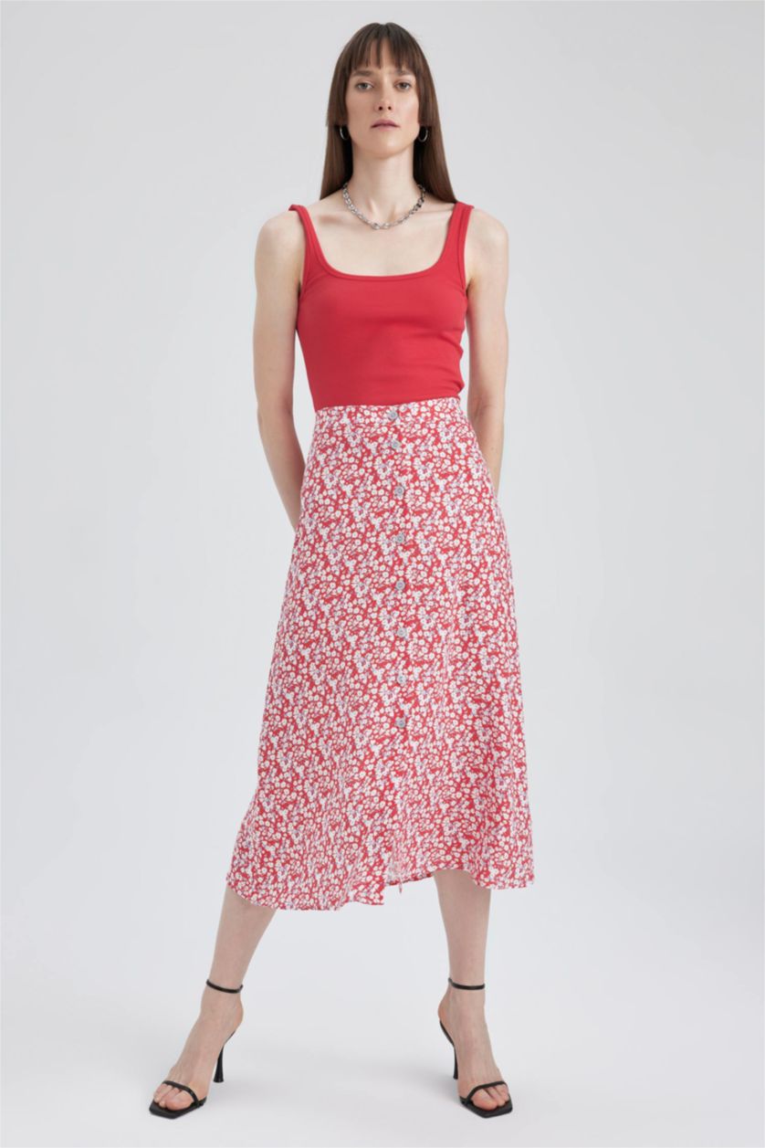 WOMAN Red Slim Fit Square Collar Corded Camisole Singlet