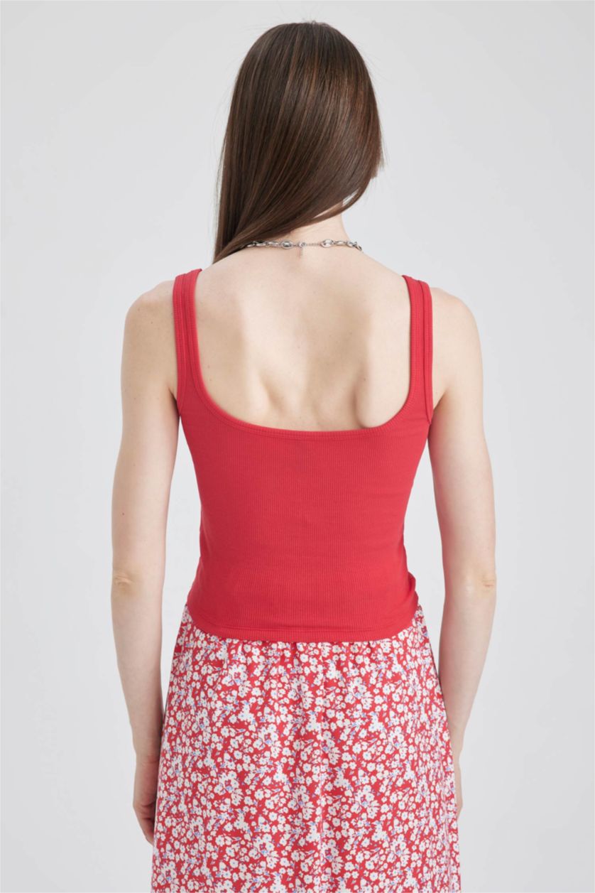 WOMAN Red Slim Fit Square Collar Corded Camisole Singlet