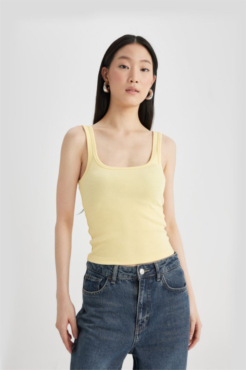WOMAN Yellow Slim Fit Camisole Square Collar Tank Top