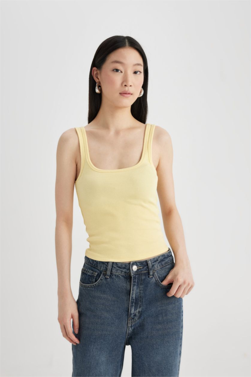 WOMAN Yellow Slim Fit Camisole Square Collar Tank Top