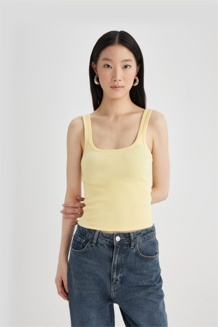 WOMAN Yellow Slim Fit Camisole Square Collar Tank Top
