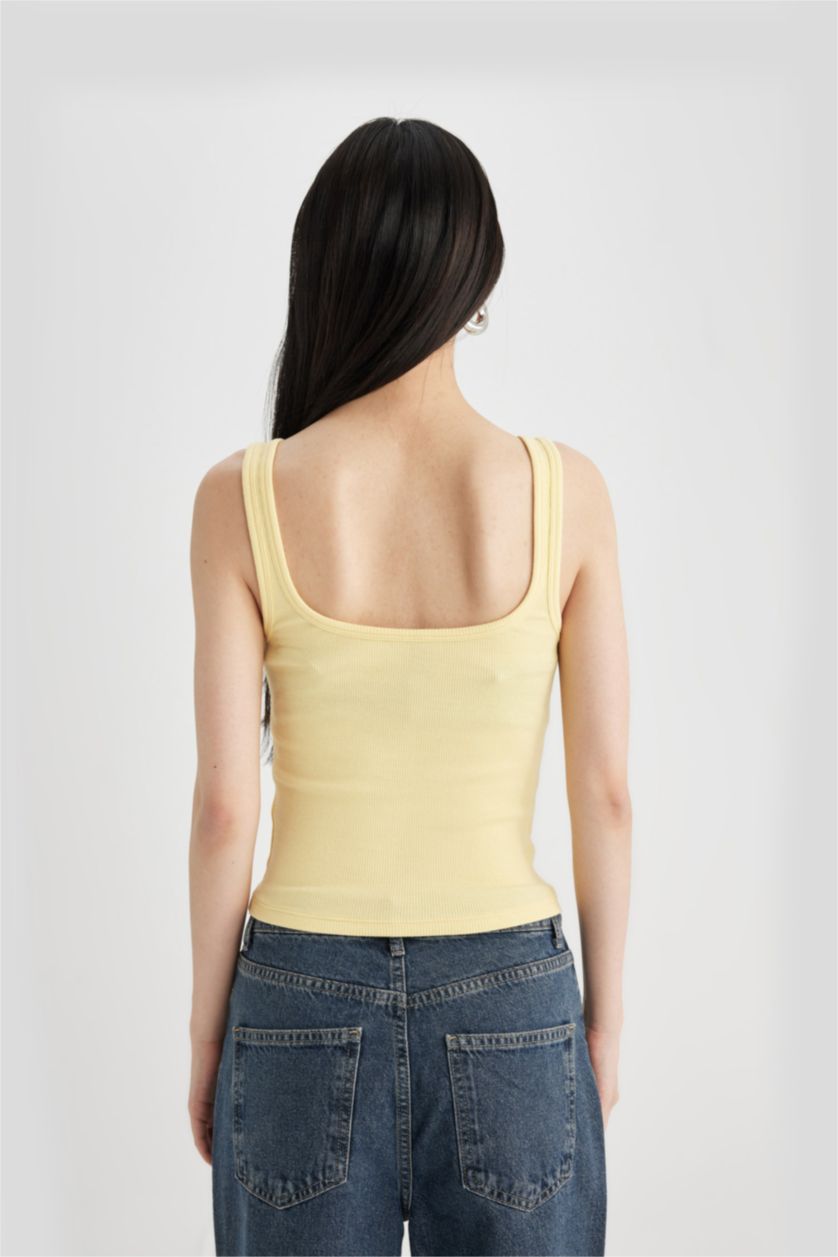 WOMAN Yellow Slim Fit Camisole Square Collar Tank Top