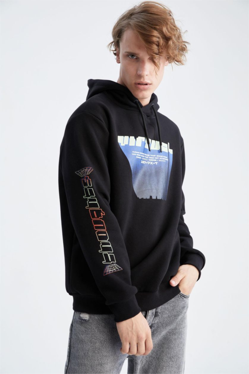 HOMME Noir Sweat À Capuche Coupe Classique