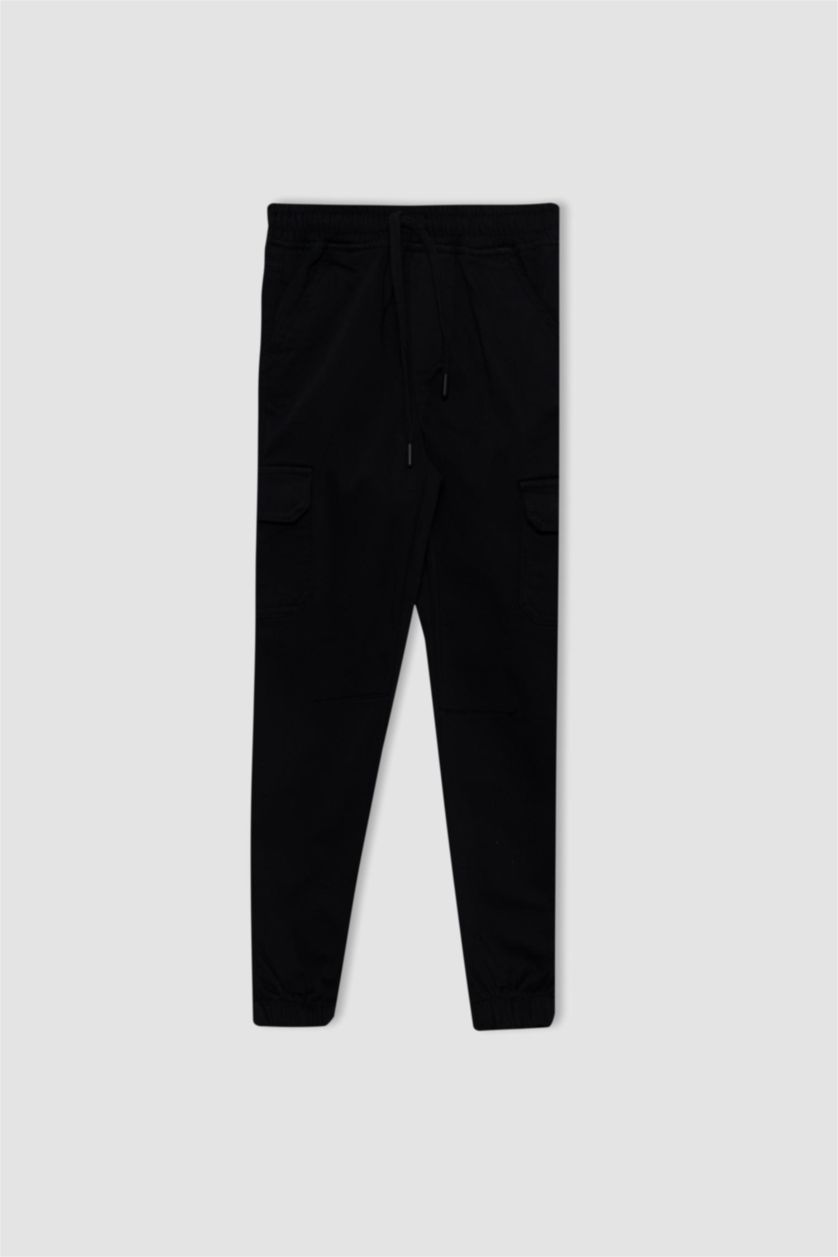 أولادي أسود بنطلون كارجو جوجر بأستك من تحت بجيب أسود