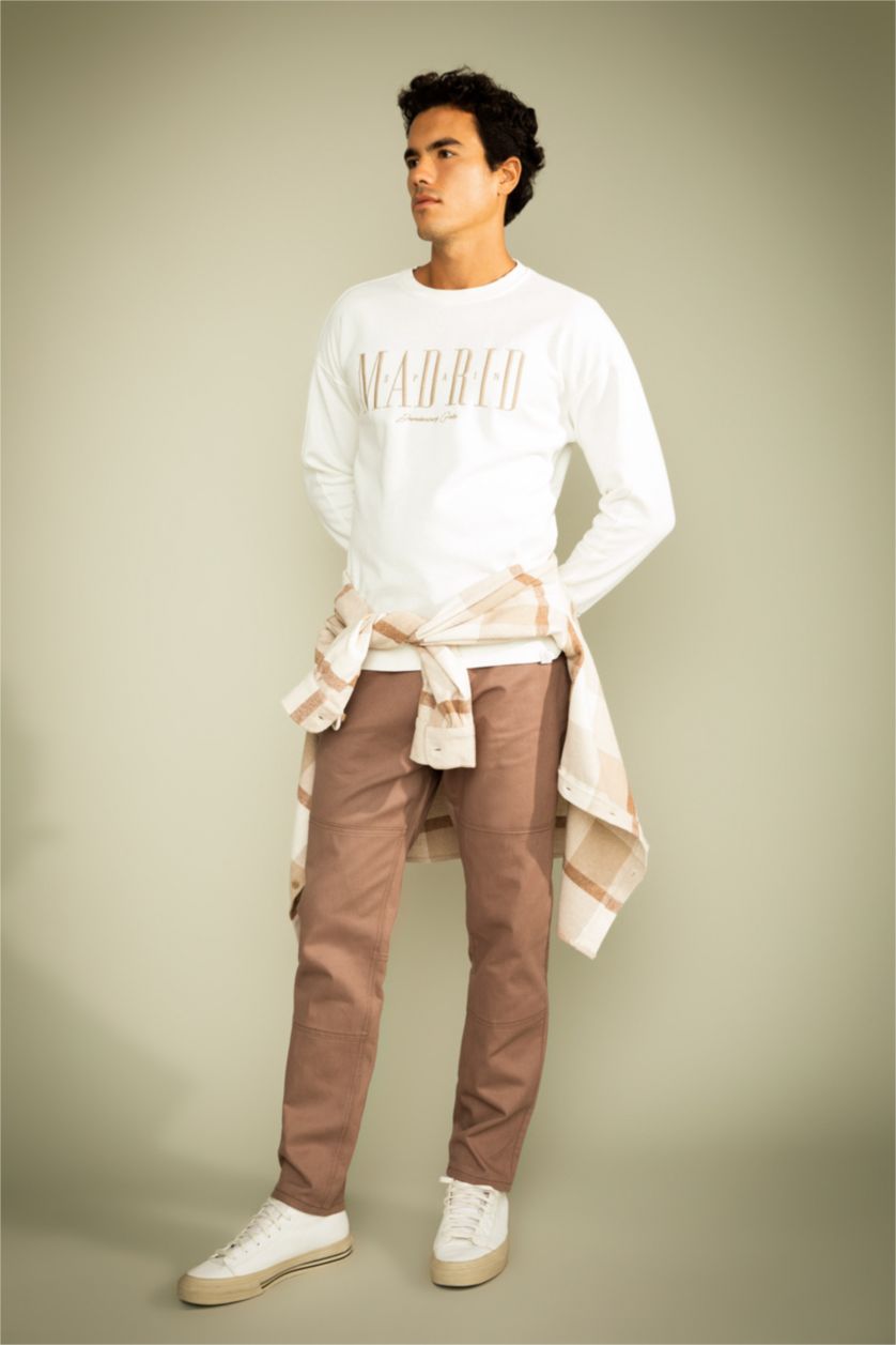 HOMME Marron Clair Pantalon Ample Coupe Droite