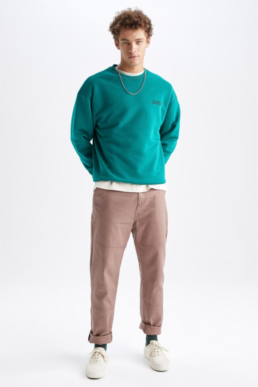 HOMME Marron Clair Pantalon Ample Coupe Droite