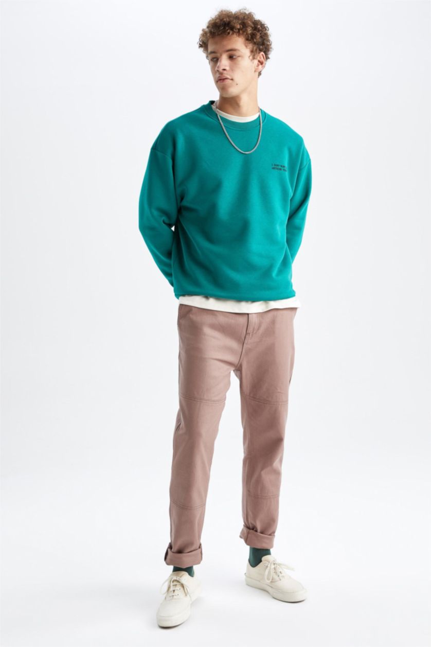 HOMME Marron Clair Pantalon Ample Coupe Droite