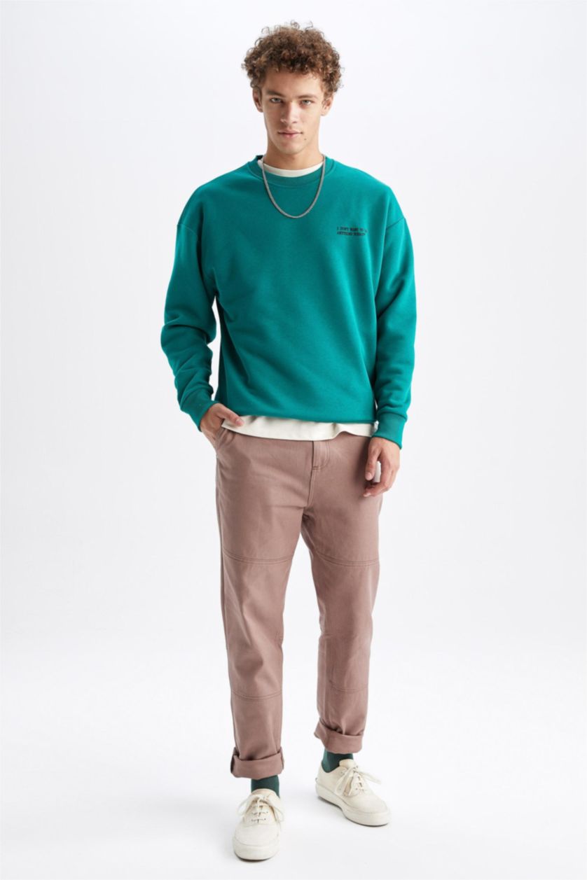 HOMME Marron Clair Pantalon Ample Coupe Droite