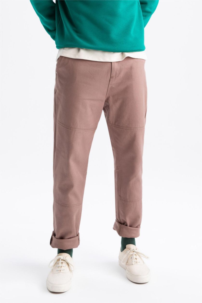 HOMME Marron Clair Pantalon Ample Coupe Droite